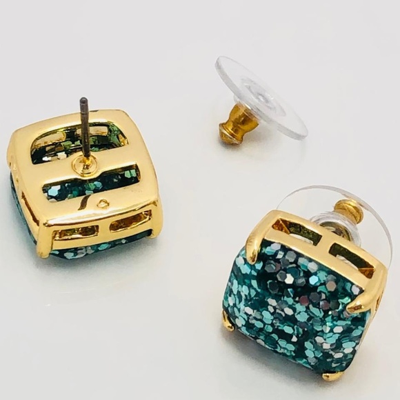 NEW Kate Spade TURQUOISE Glitter 1/2” Stud Earrings - Picture 3 of 5